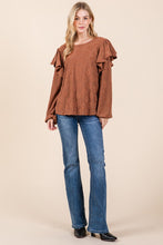 Load image into Gallery viewer, BOMBOM Ruffled Flower Round Neck Blouse