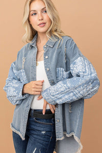 And The Why Paisley Print Quilted Sleeves Denim Jacket