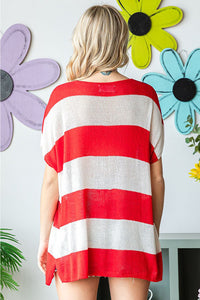 First Love  USA Flag Drop Shoulder Knit Top