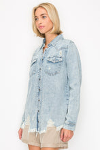 Load image into Gallery viewer, RISEN Button Up Distressed Denim Shirt