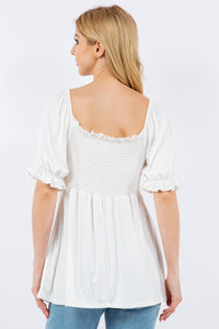 Celeste Ruffled Short Sleeve Smocked Blouse