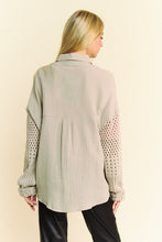 Load image into Gallery viewer, Davi &amp; Dani Crochet Sleeve Crinkled Texture Shirt
