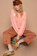Load image into Gallery viewer, POL Crochet Flower Round Neck Dropped Shoulder Sweater