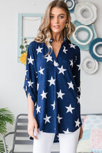 Load image into Gallery viewer, Heimish Roll-Tab Sleeve Star Print Top