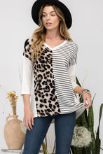 Load image into Gallery viewer, Celeste Front Leopard and Striped Print V-Neck T-Shirt