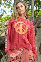 Load image into Gallery viewer, POL Washed Peace Patch Cable Knit Sweater