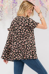 Celeste Floral Ruffled Short Sleeve Blouse