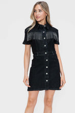 Load image into Gallery viewer, bytos Embellished Button Down Short Sleeve Denim Dress