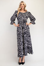 Load image into Gallery viewer, Celeste Full Size Leopard Round Neck Flounce Sleeve Dress