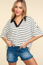 Load image into Gallery viewer, Haptics Full Size Striped Dropped Shoulder Half Sleeve T-Shirt