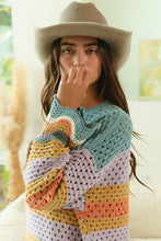 Load image into Gallery viewer, BiBi Wavy Hem Openwork Contrast Round Neck Sweater