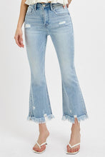 Load image into Gallery viewer, RISEN Full Size Raw Hem Distressed Cropped Flare Jeans Plus Size