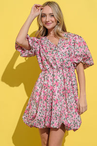 And The Why Floral Surplice Puff Sleeve Dress