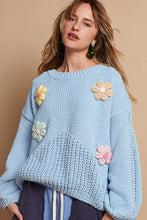 Load image into Gallery viewer, POL Crochet Flower Round Neck Dropped Shoulder Sweater