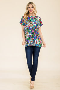 Celeste Round Neck Short Sleeve Floral T-Shirt