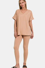 Load image into Gallery viewer, Zenana V-Neck Rolled Short Sleeve T-Shirt and Leggings Lounge Set