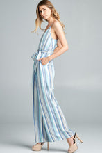 Load image into Gallery viewer, Cotton Bleu by Nu Label Tie Front Striped Sleeveless Jumpsuit