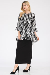 Celeste Houndstooth Flounce Sleeve High-Low Top