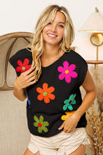 Load image into Gallery viewer, BiBi Flower Round Neck Cap Sleeve Knit Top