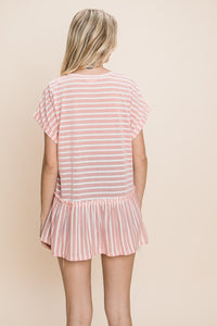 Cotton Bleu by Nu Label Striped Ruffled Short Sleeve Top