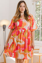 Load image into Gallery viewer, ODDI Full Size Printed Tied Back Short Sleeve Mini Dress