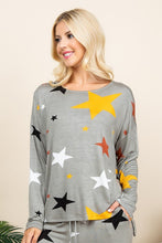 Load image into Gallery viewer, Super Lady High-Low Star Print Long Sleeve Lounge Top