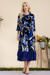 Celeste Paisley Print Lace Ruffled Midi Dress