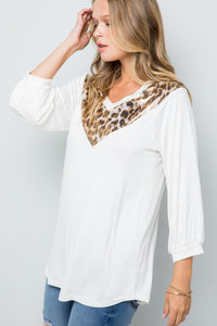 Celeste Leopard Contrast Balloon Sleeve Top