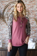 Load image into Gallery viewer, Heimish Snakeskin Print Raglan Sleeve Half Button Top