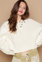 Load image into Gallery viewer, POL Cable-Knit Quarter Button Hooded Sweater
