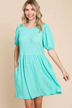 Load image into Gallery viewer, Culture Code Textured Round Neck Puff Sleeve Dress