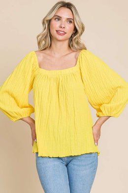 Culture Code Texture Square Neck Puff Sleeve Top