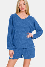 Load image into Gallery viewer, Zenana V-Neck Long Sleeve Ribbed Top and Shorts Set