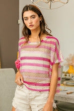 Load image into Gallery viewer, BiBi Striped Openwork Short Sleeve Knit Cover Up