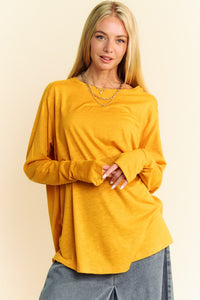 Davi & Dani Solid Color Boat Neck Long Sleeve T-Shirt