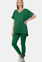 Load image into Gallery viewer, Zenana V-Neck Rolled Short Sleeve T-Shirt and Leggings Lounge Set