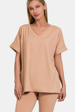 Load image into Gallery viewer, Zenana V-Neck Rolled Short Sleeve T-Shirt and Leggings Lounge Set