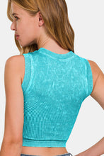 Load image into Gallery viewer, Zenana Washed Ribbed Seamless Crop Tank with Bra Pad