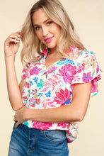 Load image into Gallery viewer, Haptics Notch Neck Sequin Floral Blouse