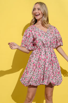 And The Why Floral Surplice Puff Sleeve Dress