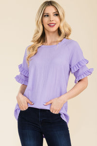 Celeste Ruffle Short Sleeve Texture Top