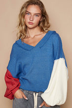 Load image into Gallery viewer, POL Exposed Seam Contrast V-Neck Lantern Sleeve Sweater