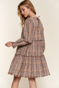 And The Why Washed Frayed Tiered Plaid Dress