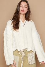 Load image into Gallery viewer, POL Cable-Knit Quarter Button Hooded Sweater