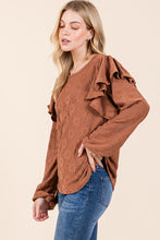 Load image into Gallery viewer, BOMBOM Ruffled Flower Round Neck Blouse