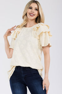 Celeste Ruffle Layered Short Sleeve Daisy Floral Top