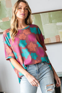 HOPELY Floral Round Neck Side Slit T-Shirt