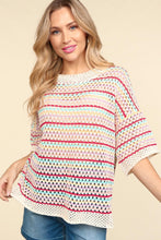 Load image into Gallery viewer, Haptics Striped Crochet Drop Shoulder Knit Top