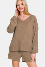 Load image into Gallery viewer, Zenana V-Neck Long Sleeve Ribbed Top and Shorts Set