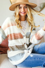 Load image into Gallery viewer, Haptics Button Down Stripe Soft Fuzzy Sweater Cardigan